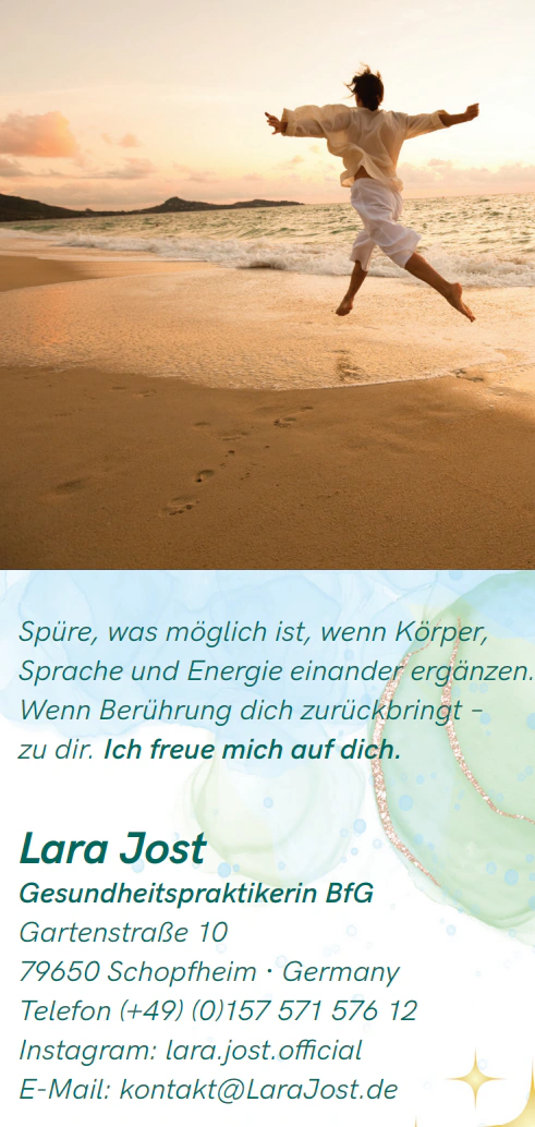 Spüre, was möglich ist, wenn Körper, Sprache und Energie einander ergänzen. Wenn Berührung dich zurückbringt - zu dir. Ich freue mich auf dich.